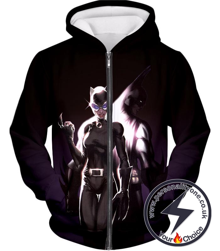 DCs Ultimate Heroes Batman x Catwoman Cool Black Zip Up Hoodie